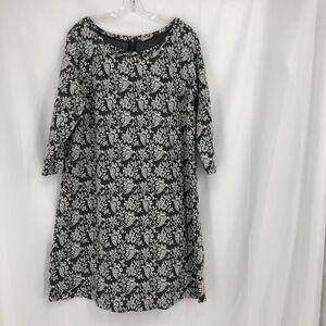 LOFT Plus Size 16 Gray White Floral Paisley 3/4 Sleeve A-Line Dress Stretch